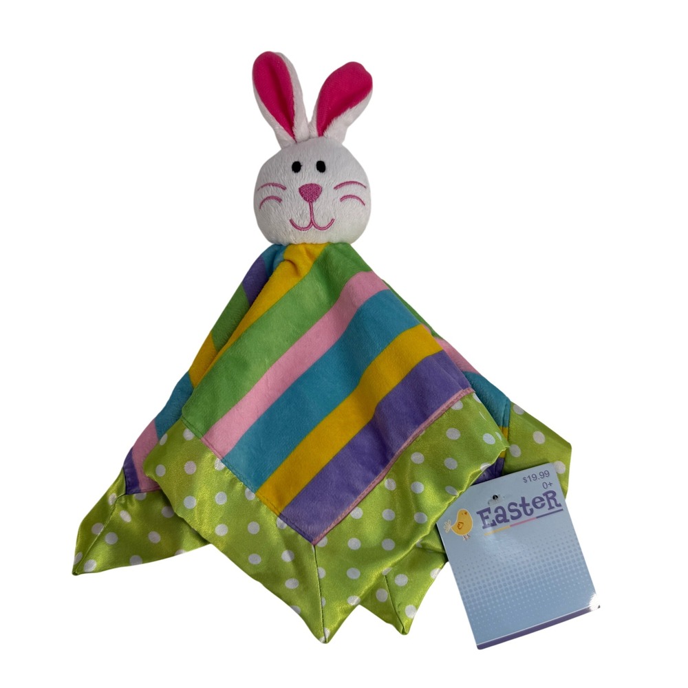 Little Wishes Bunny Lovey Security Blanket Striped Polka Dot Multicolor 2013 NEW